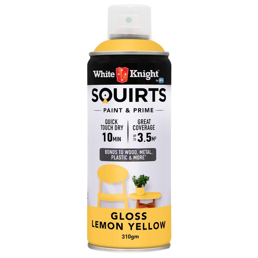 White Knight Squirts Lemon Yellow Gloss Spray Paint 310g Durable Finish - SuperSaverAU - view 1