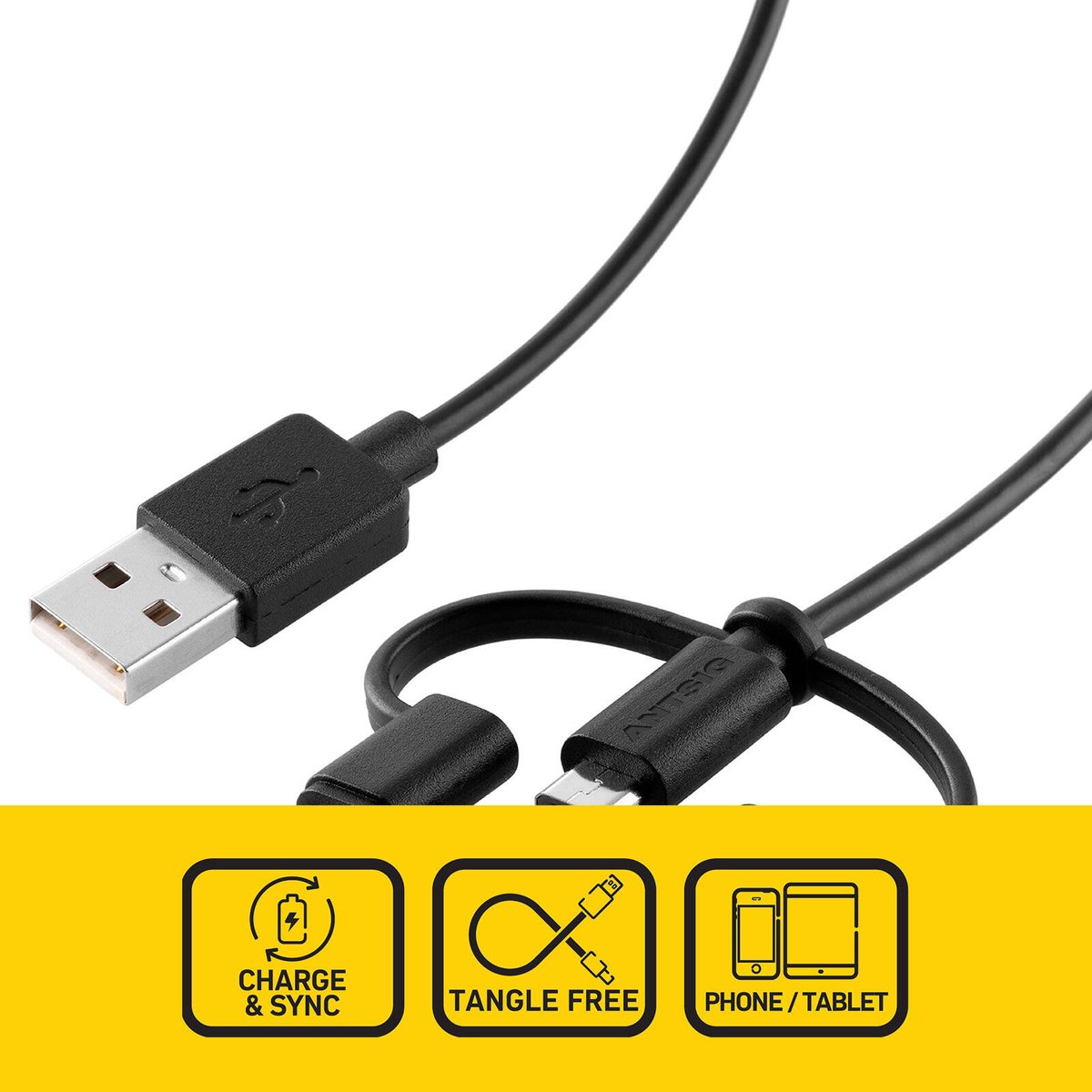 Antsig 1m 3 in 1 USB Cable - Versatile Charging - USB-A, Micro-USB, Lightning, USB-C - SuperSaverAU - view 2