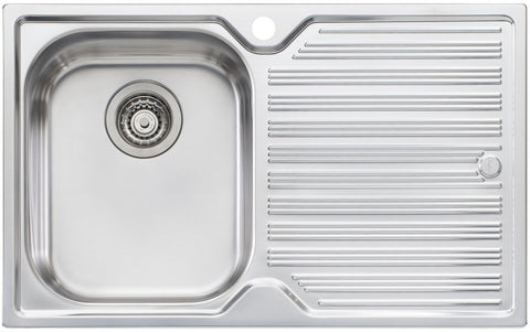 Oliveri Diaz Single Bowl Right Hand Drainer Topmount Sink - 770mm Stainless Steel, 21L Bowl - DZ121
