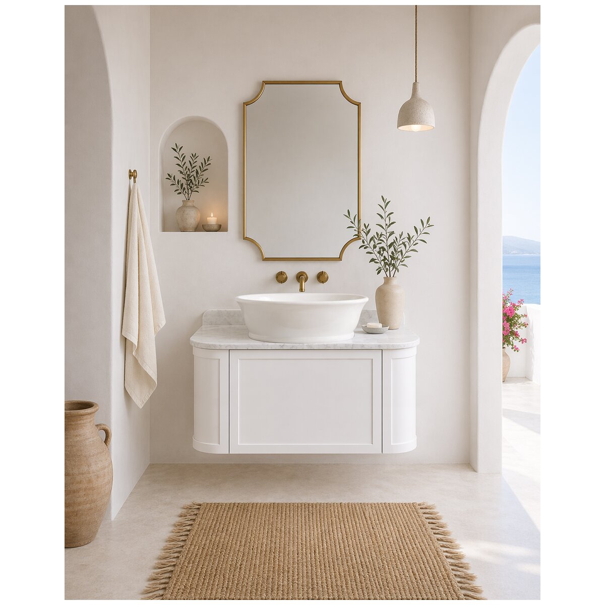 Turner Hastings Evara Wall Hung Vanity - Marble Top, White, No Taphole, Above Counter - EV953-WH-NTH