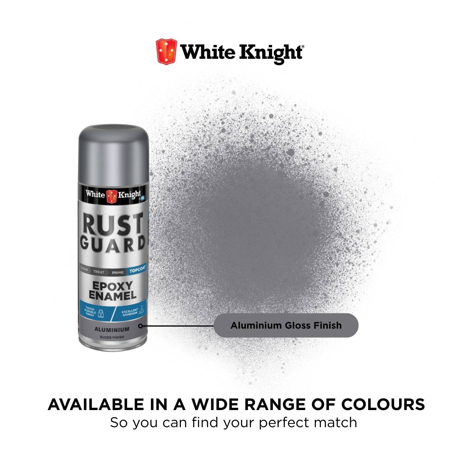 White Knight Rust Guard Epoxy Enamel Spray Paint 310g - Aluminium Gloss, Solvent Based Metal Finish