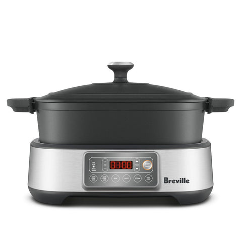 Breville the Ultimate Cook 6-in-1 Multi Cooker 5.5L - Cast Iron Pot, LED Display, Silver - LMC700BSS