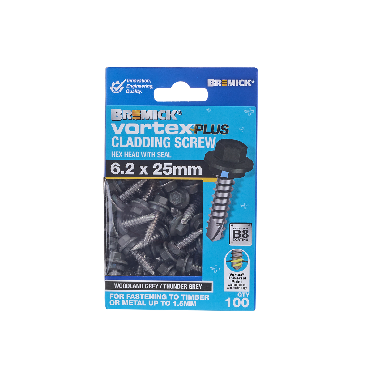Bremick Hex Vortex Plus Cladding Screw 6.2 x 25mm - 100 Pack - B8 Coating - SuperSaverAU - view 2