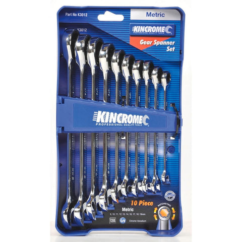 Kincrome 10 Piece Metric Gear Spanner Set - Cr-V Steel - Ratcheting - SuperSaverAU - view 1