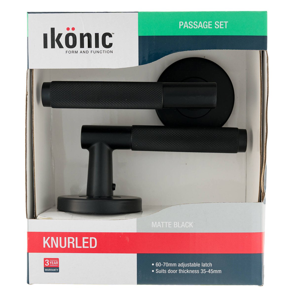 Ikonic Black Matte Knurled Passage Lever Set - 1 Pack - 1125mm x 65mm - Stylish Design - SuperSaverAU - view 2