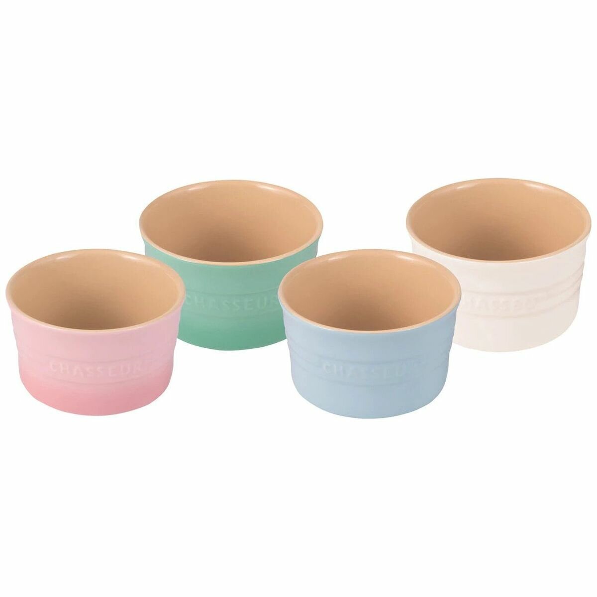 Chasseur Macaron Collection 4 Piece Stoneware Ramekin Set - Pink, White, Blue and Green - 19605