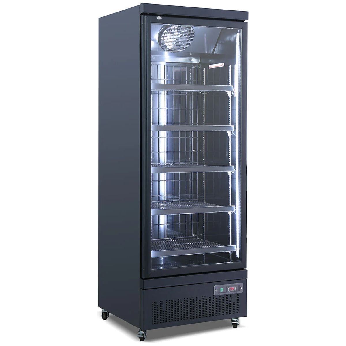 IC Cold 560L Upright Glass Door Freezer - Black, Self-Closing Door, Lockable Castor Wheels - FD-BS75AH