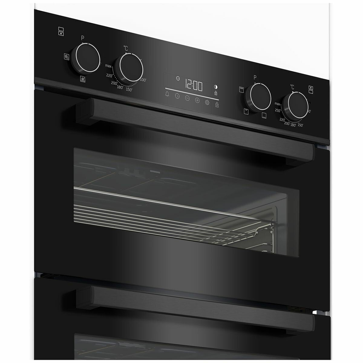 Beko 60cm multifunction built-in double oven - 81L gross main oven, black glass, dark stainless - BBO6811DDX