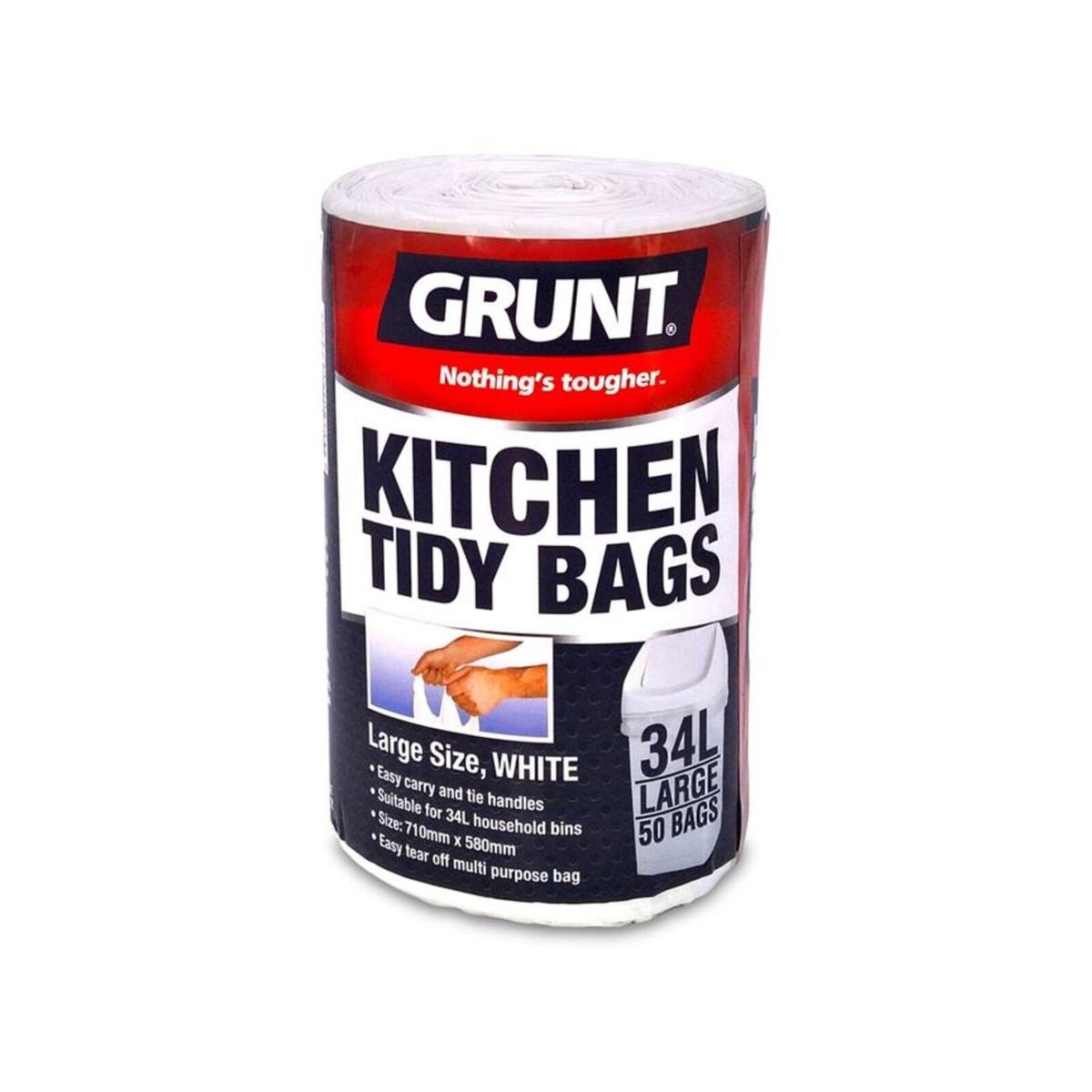 Grunt 34L Kitchen Tidy Bags - 50 Pack - White - Strong - Convenient Handles - SuperSaverAU - view 1