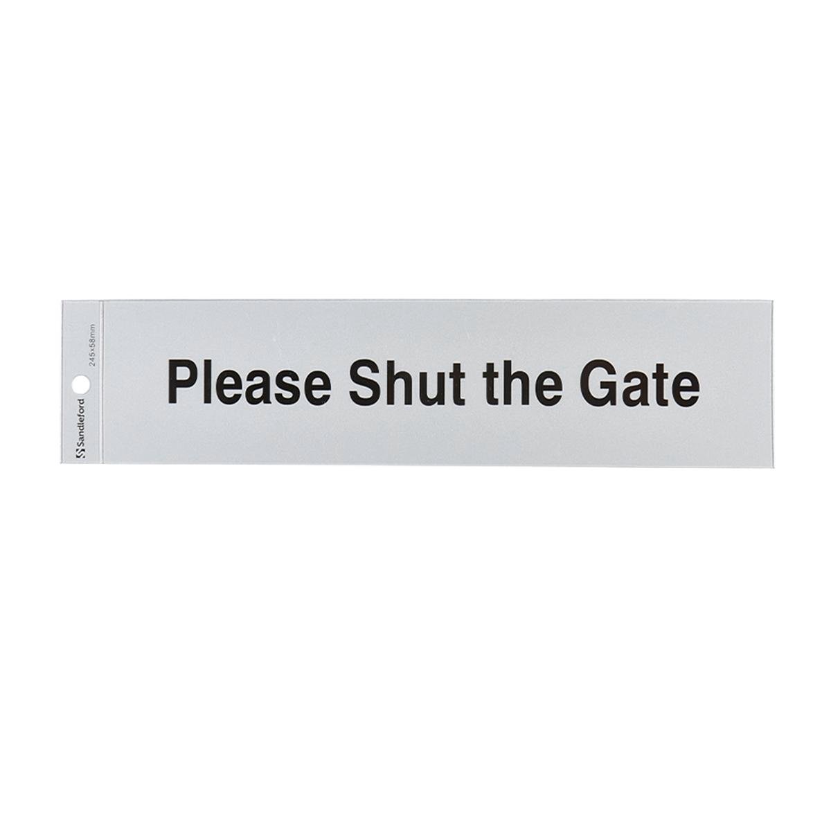 Sandleford Please Shut the Gate Silver Self Adhesive Sign 245 x 58mm - SuperSaverAU - view 1