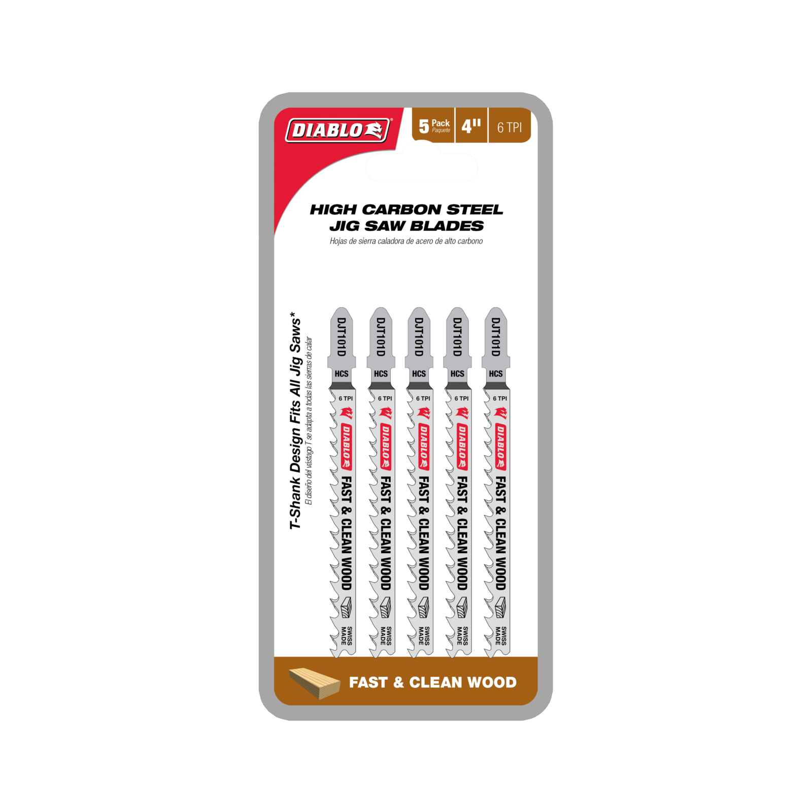 Diablo 100mm High Carbon Steel Jig Saw Blade for Fast & Clean Wood Cuts - 5 Pack