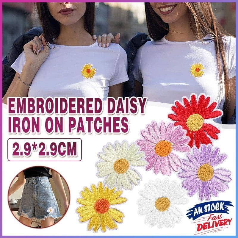 Daisy Iron on Embroidered Patches for Clothing Repair and DIY Crafts, Pack of 6