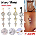 Dangle Belly Button Ring with Flower Crystals, Surgical Steel - Black - view 2
