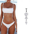 Dangle Belly Button Ring with Flower Crystals, Surgical Steel - Black - view 5