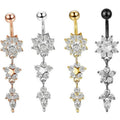 Dangle Belly Button Ring with Flower Crystals, Surgical Steel - Gold - view 3