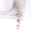 Dangle Belly Button Ring with Flower Crystals, Surgical Steel - Gold - view 4
