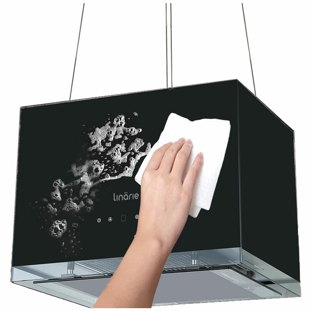 Linarie 50cm Island Rangehood - 700m³/h, 3 Fan Speeds - Black Glass Finish, Touch Controls - RAHID50BG