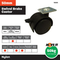 Move It 50mm Hooded Plate Furniture Castor with Brake, Nylon Twin Wheel, 50kg - 2 Pack