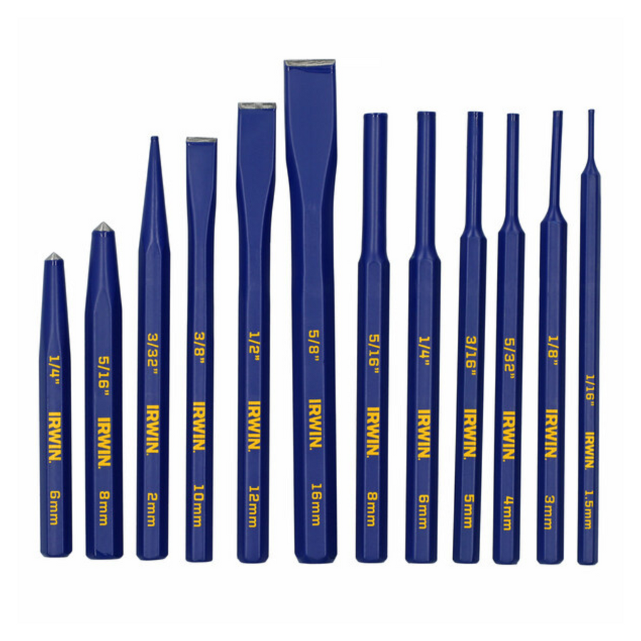 Irwin 12 Piece Cold Chisel and Punch Set - Forged Steel - 160mm x 231mm - SuperSaverAU - view 1