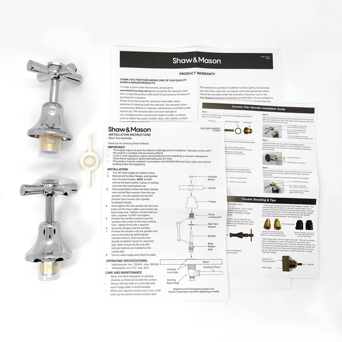 Shaw Mason Chrome Basin Top Assembly Pair - 1/2 Turn - 67mm x 103mm - SuperSaverAU - view 4