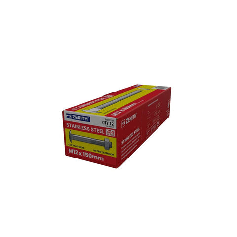 Zenith Stainless Steel 304 Grade Cup Head Bolts M12 x 150mm 12 Pack - SuperSaverAU - view 1