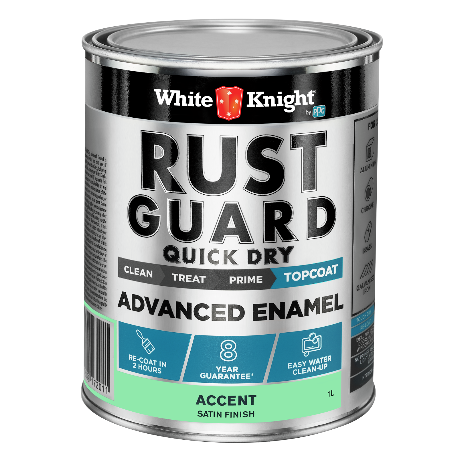 White Knight Rust Guard 1L Accent Satin Quick Dry Advanced Enamel Paint