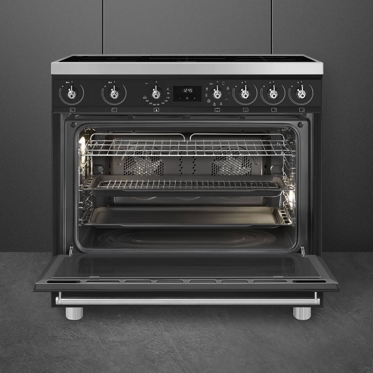 Smeg 90cm Freestanding Induction Oven - Matte Black, 5 Cooking Zones, Ever Clean Enamel - C9IMMB2