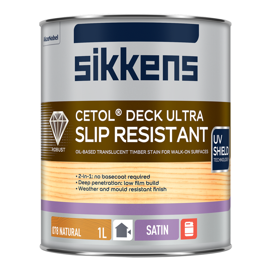 Sikkens Natural Cetol Deck Ultra Slip Resistant 1L - 110mm x 135mm - Satin Finish - SuperSaverAU - view 1