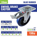 Easyroll Swivel Brake Castor - 125mm - Blue Elastic Rubber - 150kg Load - SuperSaverAU - view 5
