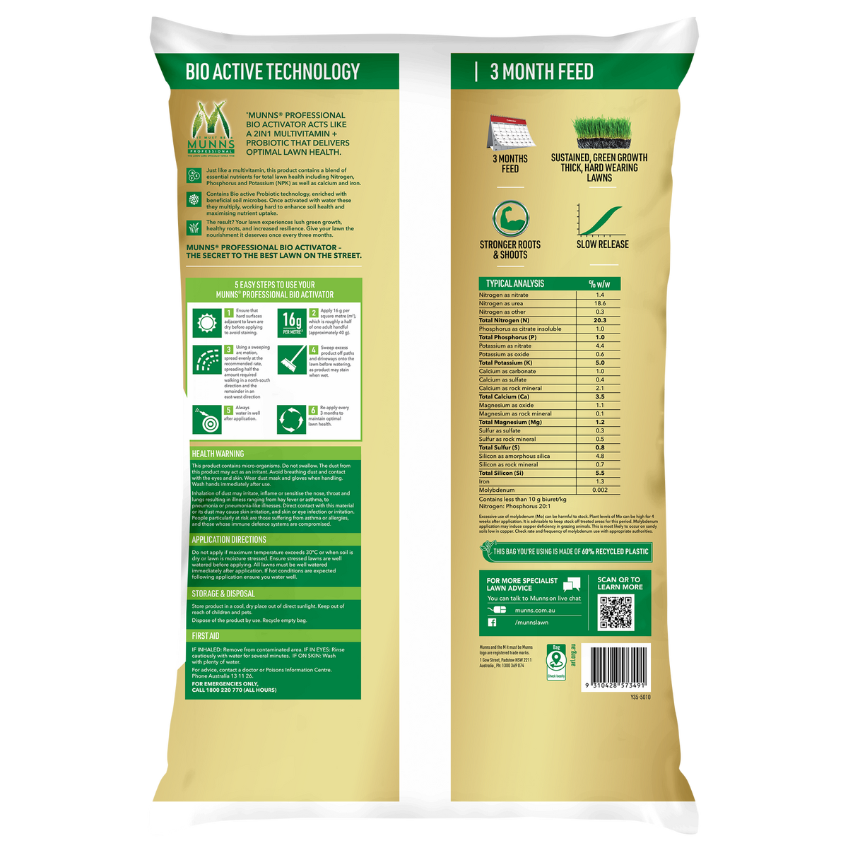 Munns Professional Bio Activator Lawn Fertiliser - 8kg Granular - 500m² Coverage - Promotes Strong Roots - SuperSaverAU - view 2
