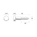 Zenith Hex Head Coach Screws M10 x 50mm Stainless Steel 12 Pack - SuperSaverAU - view 3