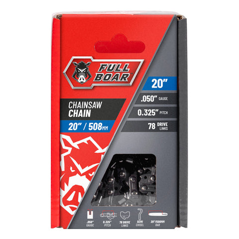 Full Boar 20" / 508mm Semi Chisel Chainsaw Chain - 78 Drive Links, 0.325" Pitch, 0.05 Gauge
