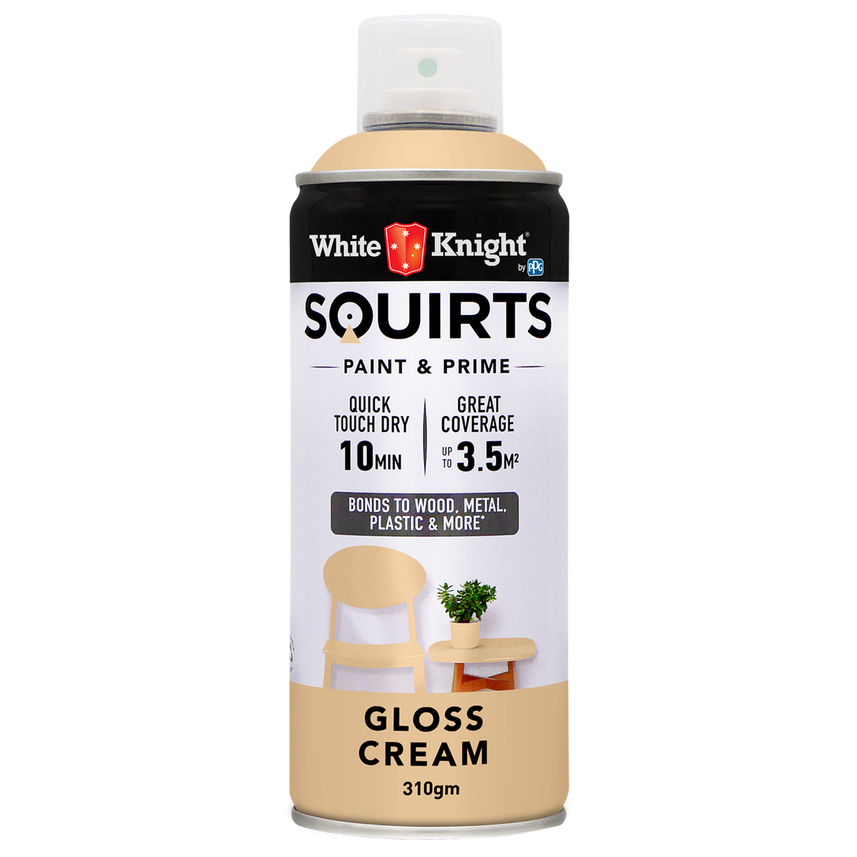 White Knight Squirts Cream Gloss Spray Paint 310g Quick-Dry Durable - SuperSaverAU - view 1