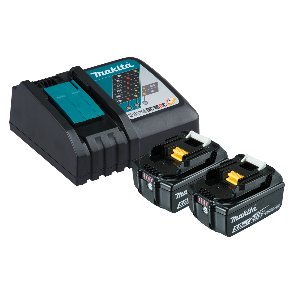 Makita Single Port Rapid Battery Charger with 2 x 5.0Ah Batteries 199179-3 - 165mm x 90mm x 340mm - SuperSaverAU - view 1