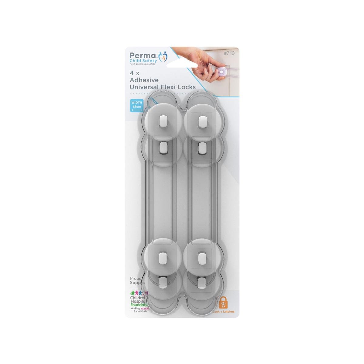 Perma Child Safety 18cm Adhesive Flexi Locks 4 Pack - Plastic - Childproof - SuperSaverAU - view 1