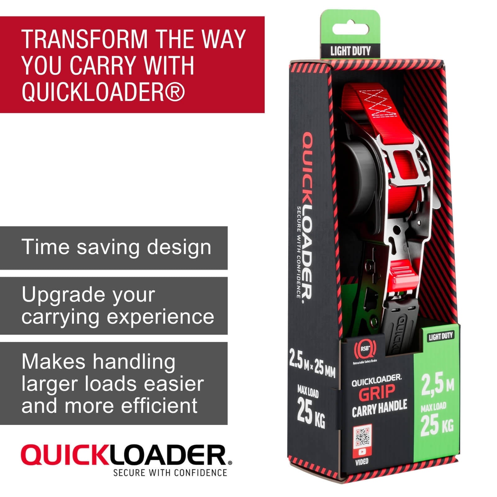 Quickloader 25kg Grip Carry Strap 2.5m - Red