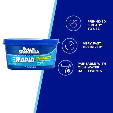 Selleys Spakfilla Rapid Gap Filler White 180g - Fast-Drying, Sandable & Paintable Crack Filler