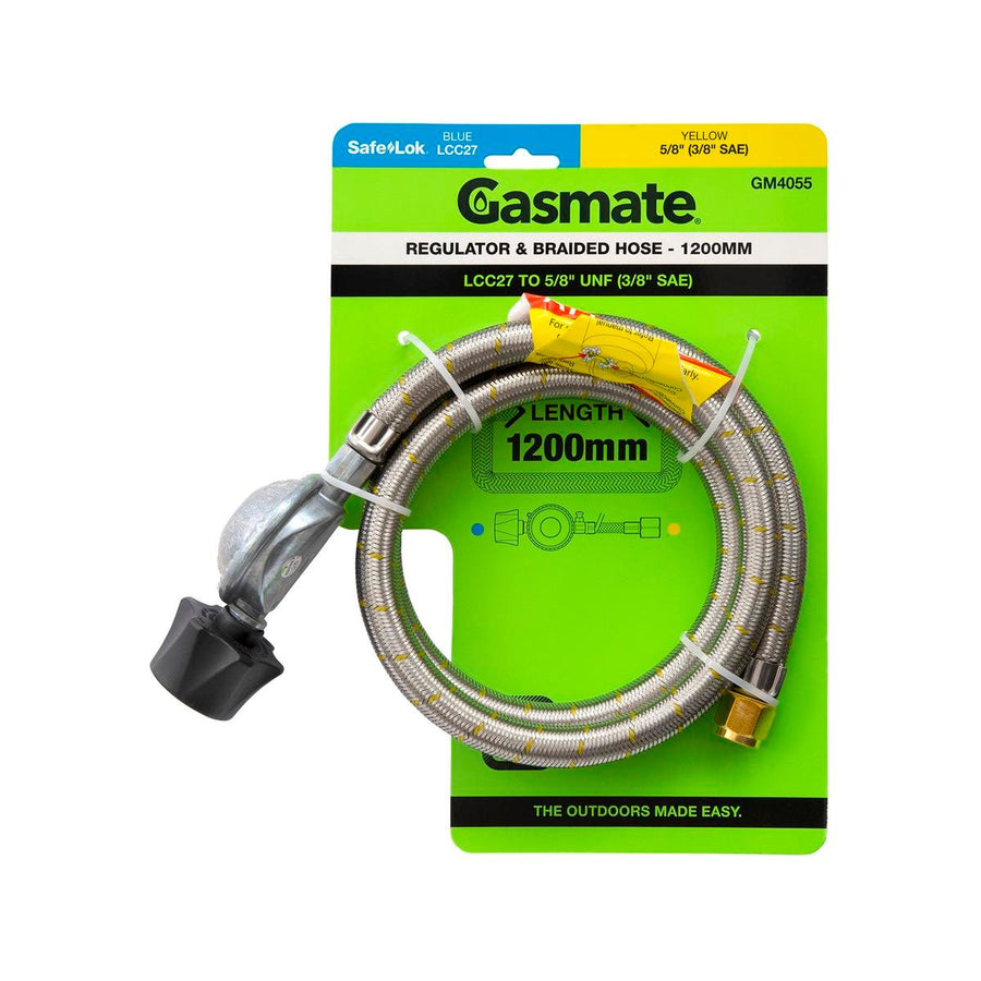 Gasmate Regulator Braided Hose 1200mm LCC27 to 5/8" UNF - Durable Connection - SuperSaverAU - view 1
