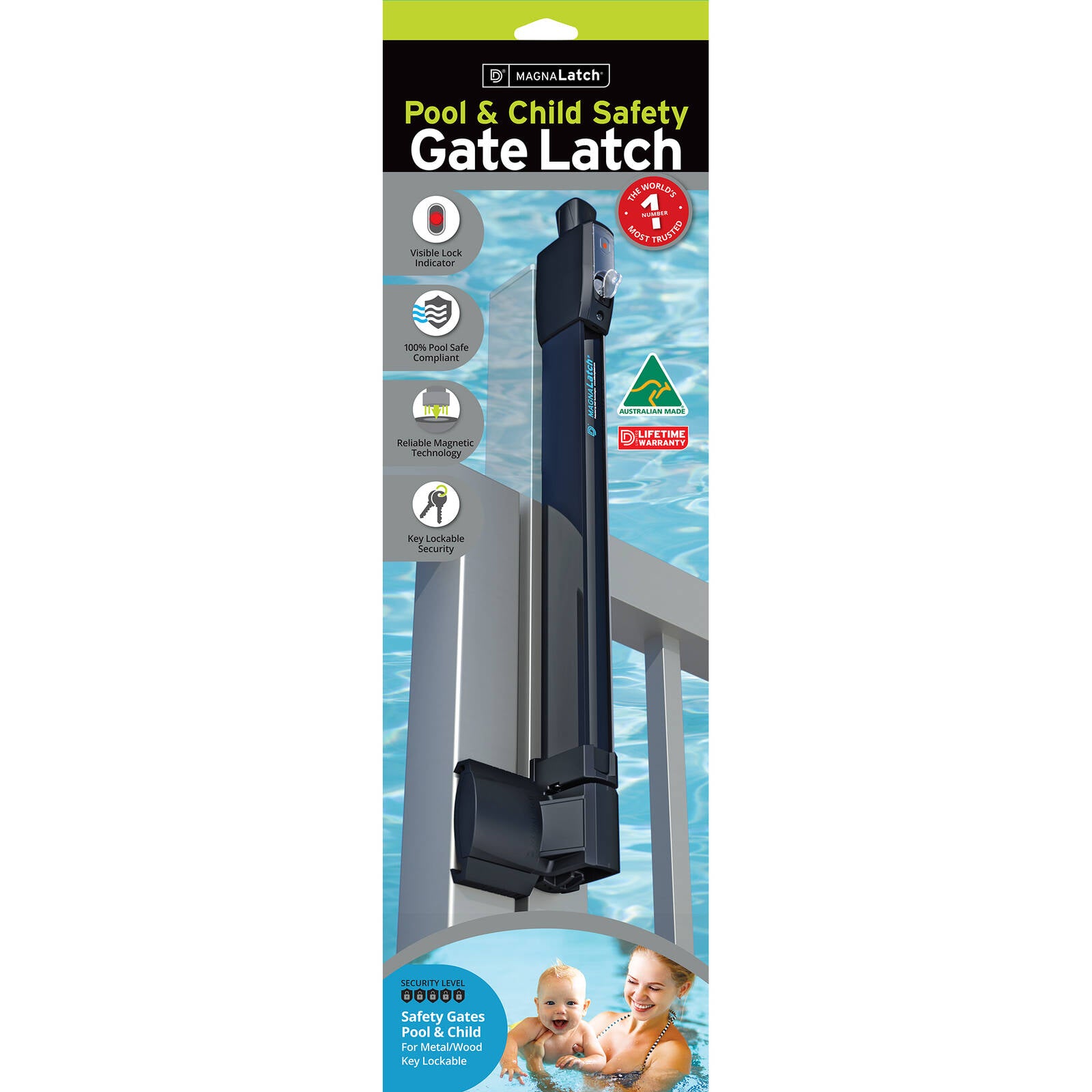 MagnaLatch Top Pull Series 3 Engineered Polymer Pool and Child Safety Gate Latch-Lock Black