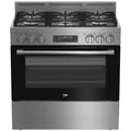Beko 90cm Dual Fuel Freestanding Oven - 130L Twin Fan, Six Gas Burners, Stainless Steel - BFC918GMX1