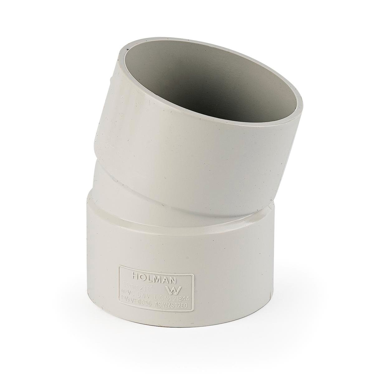 Holman 50mm PVC DWV Plain Bend - 15° Female & Female - Grey - Durable - SuperSaverAU - view 1