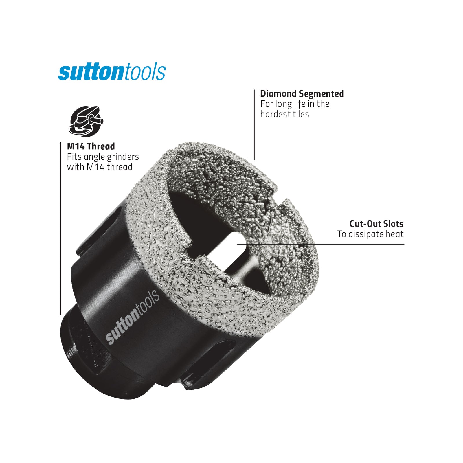 Sutton Tools 38mm M14 Diamond Core Bit for Tile, Marble, Granite & Brick
