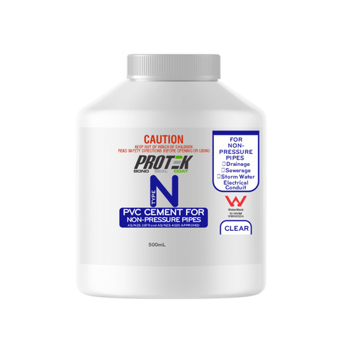 Protek 500ml Type N Clear PVC Cement for Non-Pressure Pipes