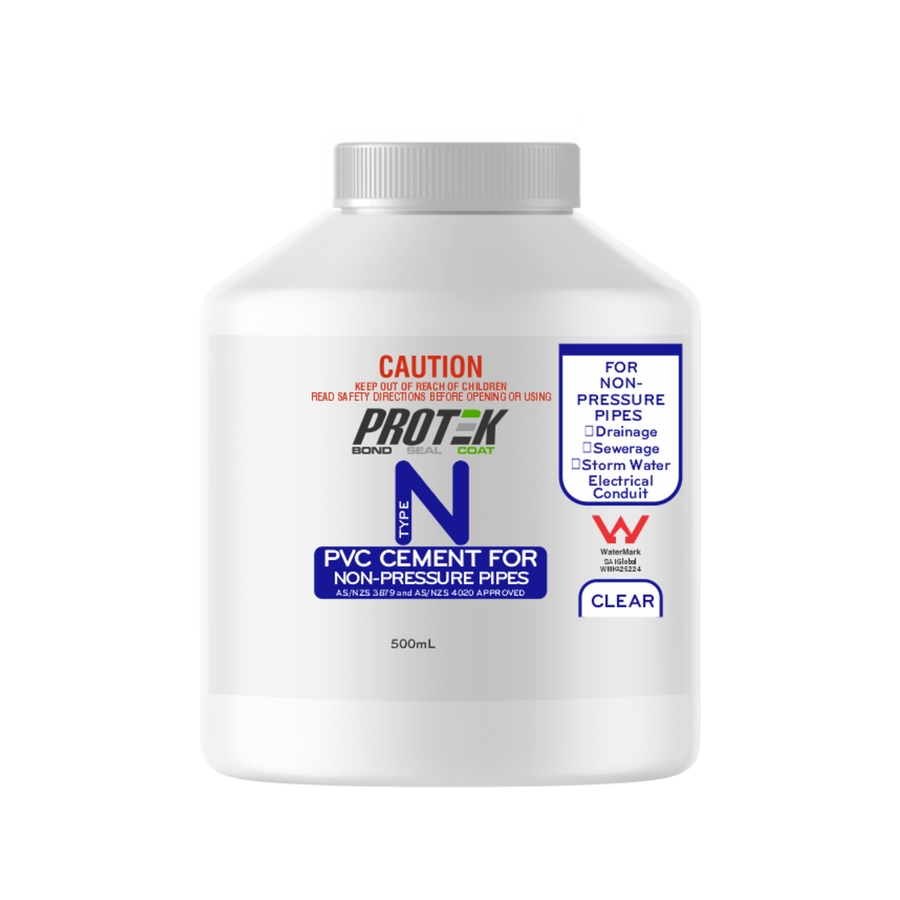 Protek 500ml Type N Clear PVC Cement for Non-Pressure Pipes