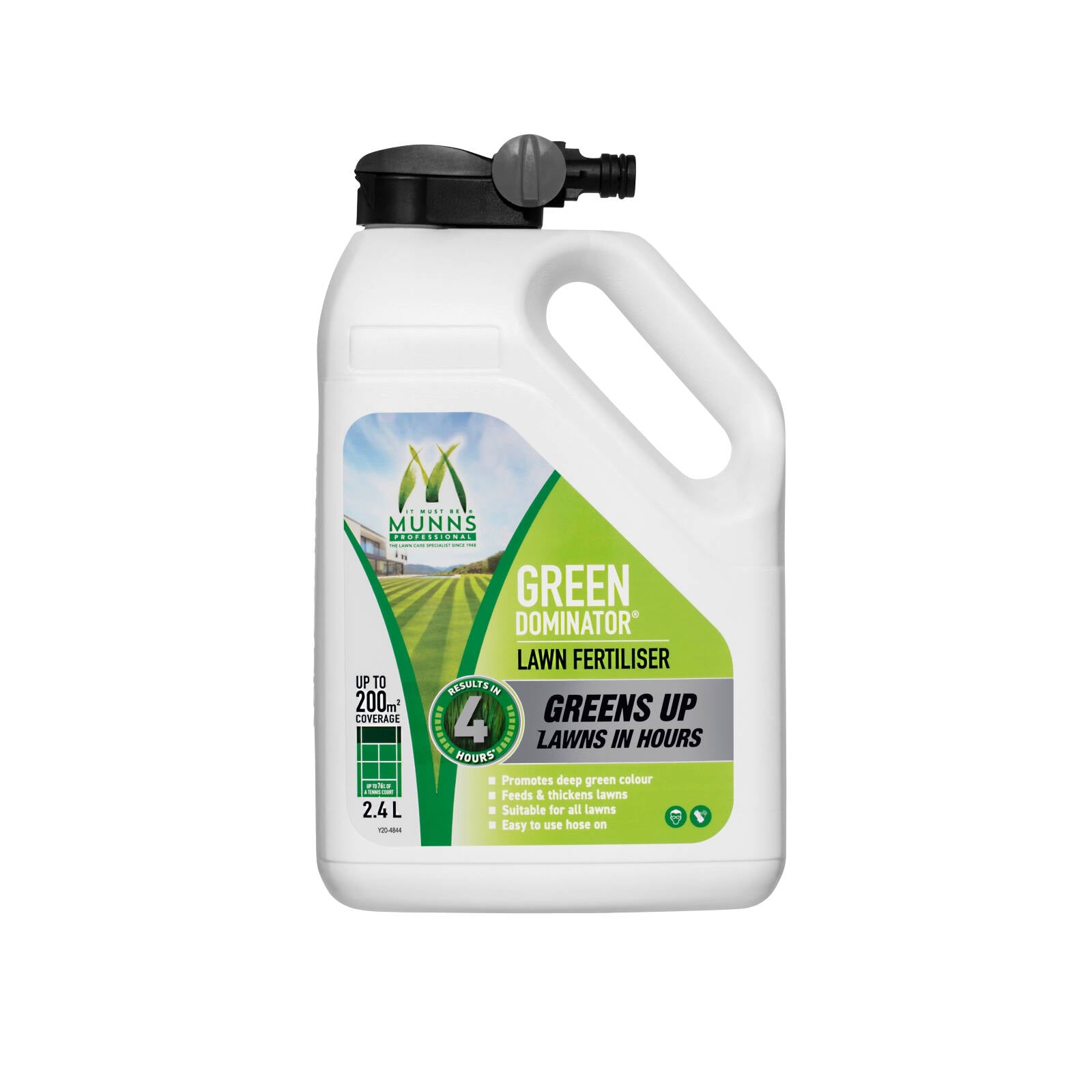 Munns Professional Green Dominator Lawn Fertiliser 2.4L Hose-On, 200sqm All Lawns