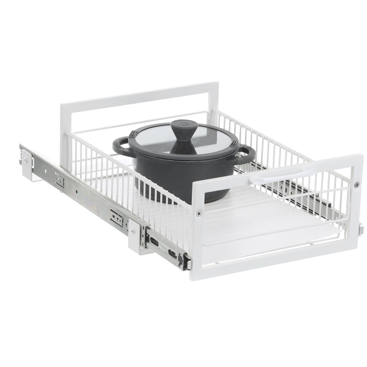L.T. Williams Pull Out Wire Basket 39.5cm - White - 25kg Capacity - Full Extension Runners - 9706