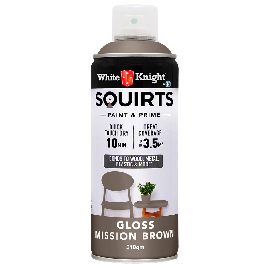 White Knight Squirts Spray Paint - 310g - Mission Brown - Gloss - Solvent Based - SuperSaverAU - view 1