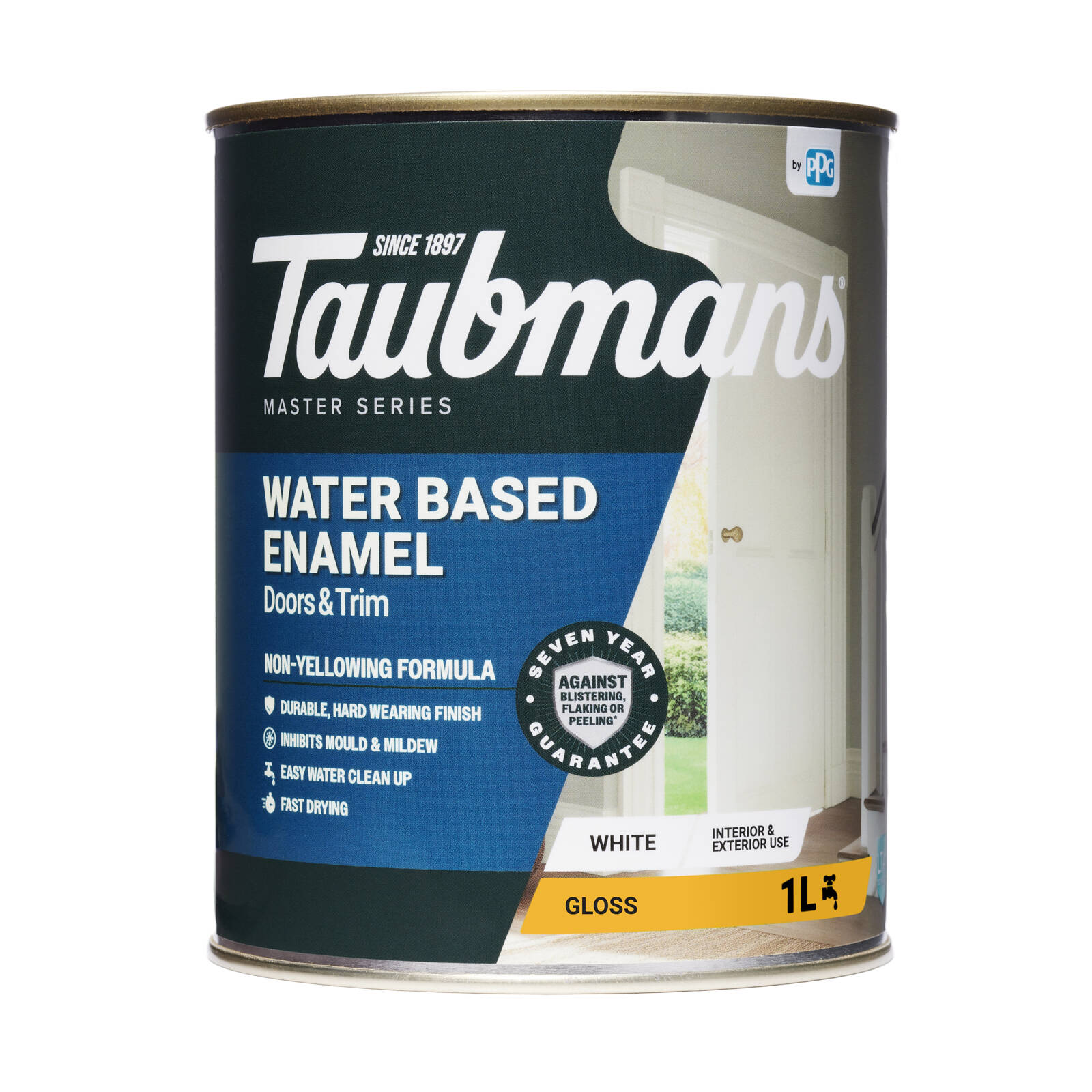 Taubmans 1L White Gloss Water Based Enamel Paint