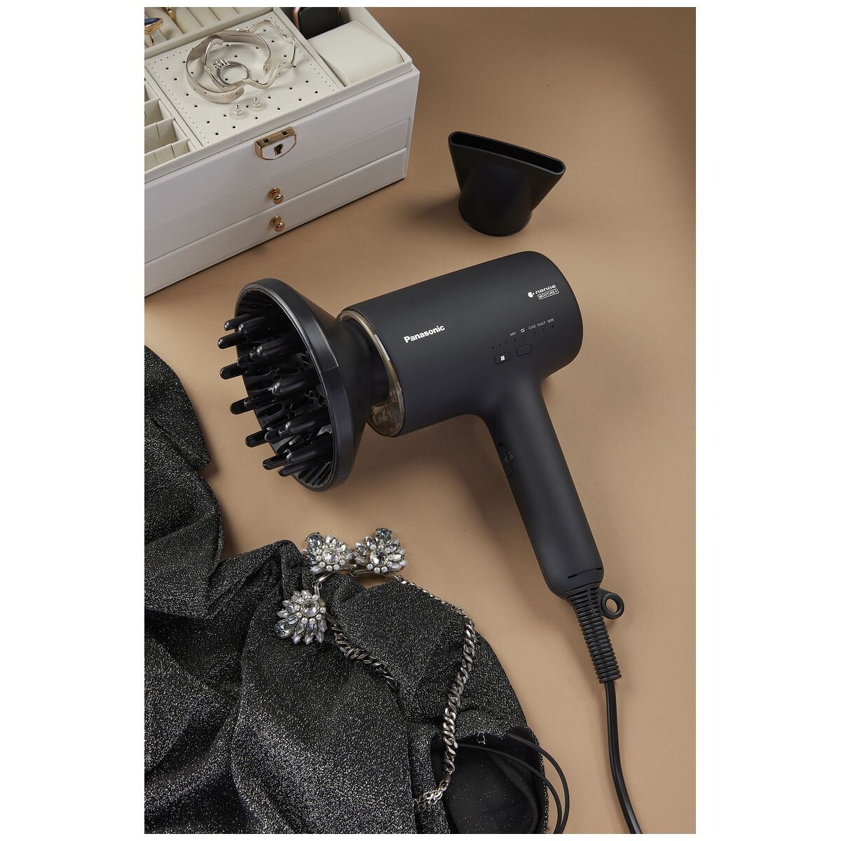 Panasonic Moisture Infusion nanoe hair dryer - foldable, smart heat control, black - EH-NA0J-N765