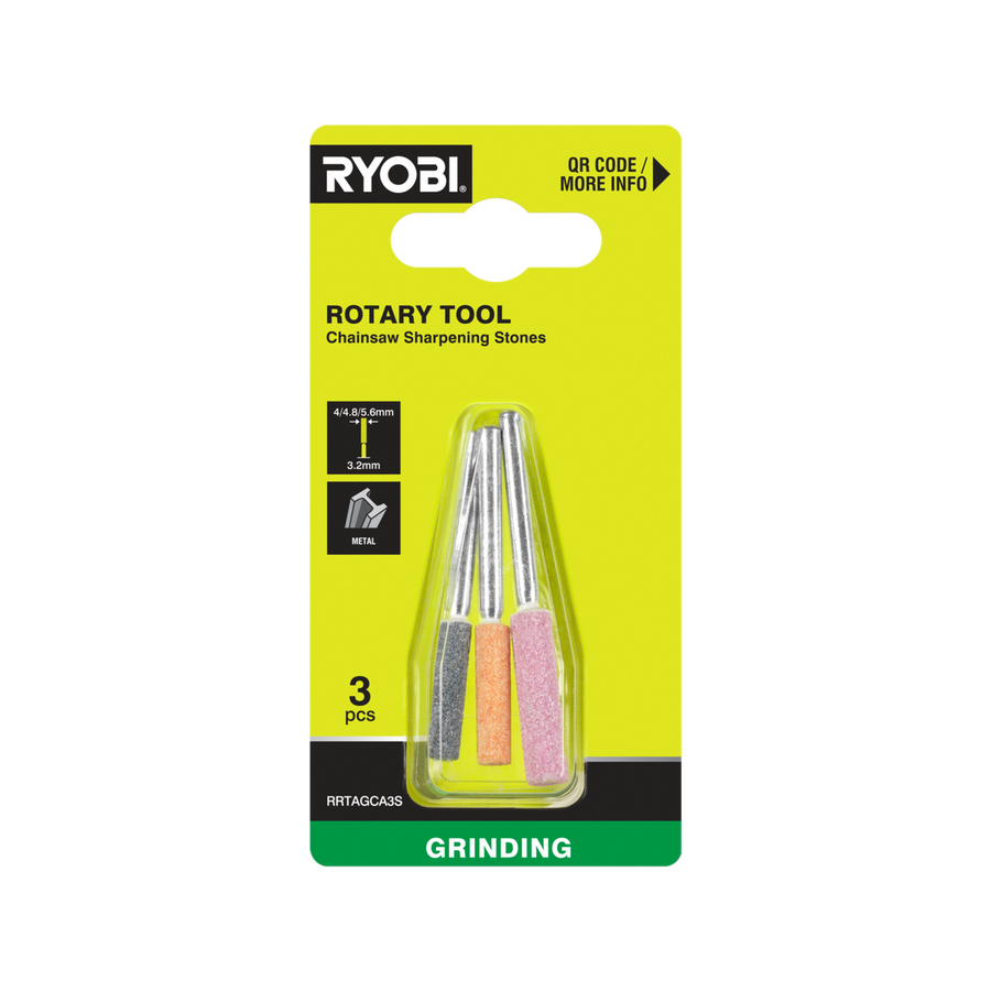 Ryobi 3 Piece Rotary Chainsaw Sharpening Stones Set - 5/32”, 3/16”, 7/32” - Durable Aluminium Oxide - SuperSaverAU - view 1